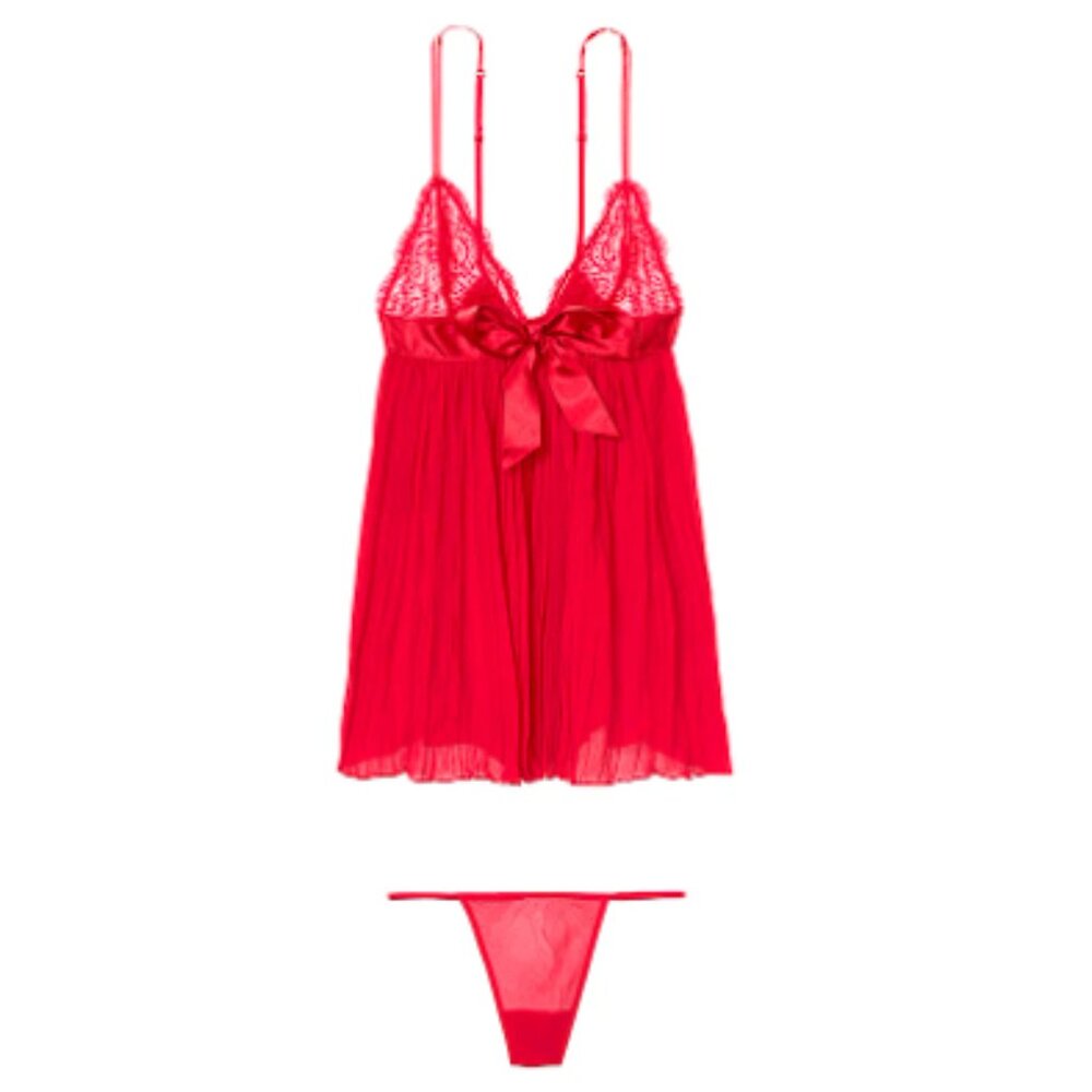 VIctoria's Sectet VERY SEXY Pleated Babydoll Set Red XXL Size 20 NWT Romantic - Picture 6 of 7